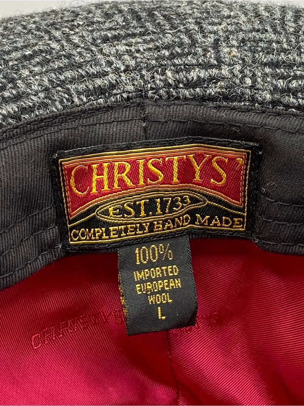 Christys’ London Harris Tweed Wool Fedora Hat Gray Herringbone Size L